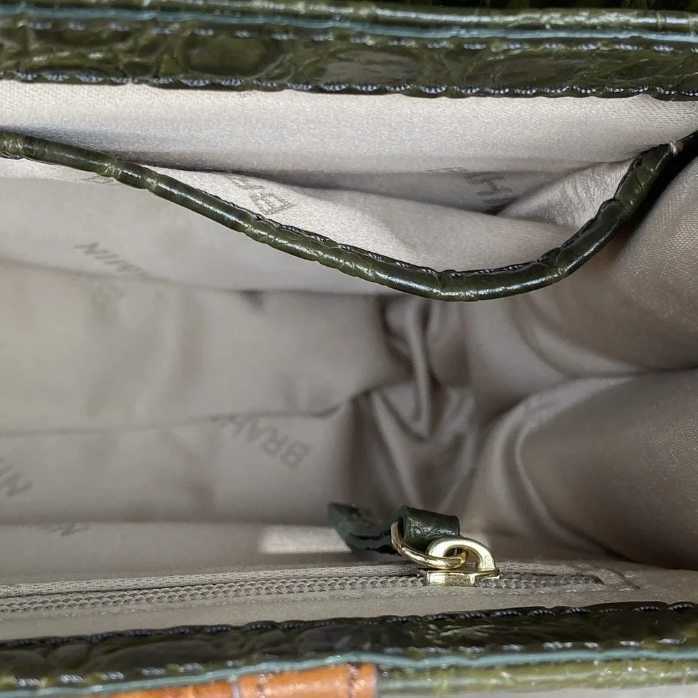 Brahmin Small Hallie Green Brookhaven Crossbody Satchel Top Handle Bag